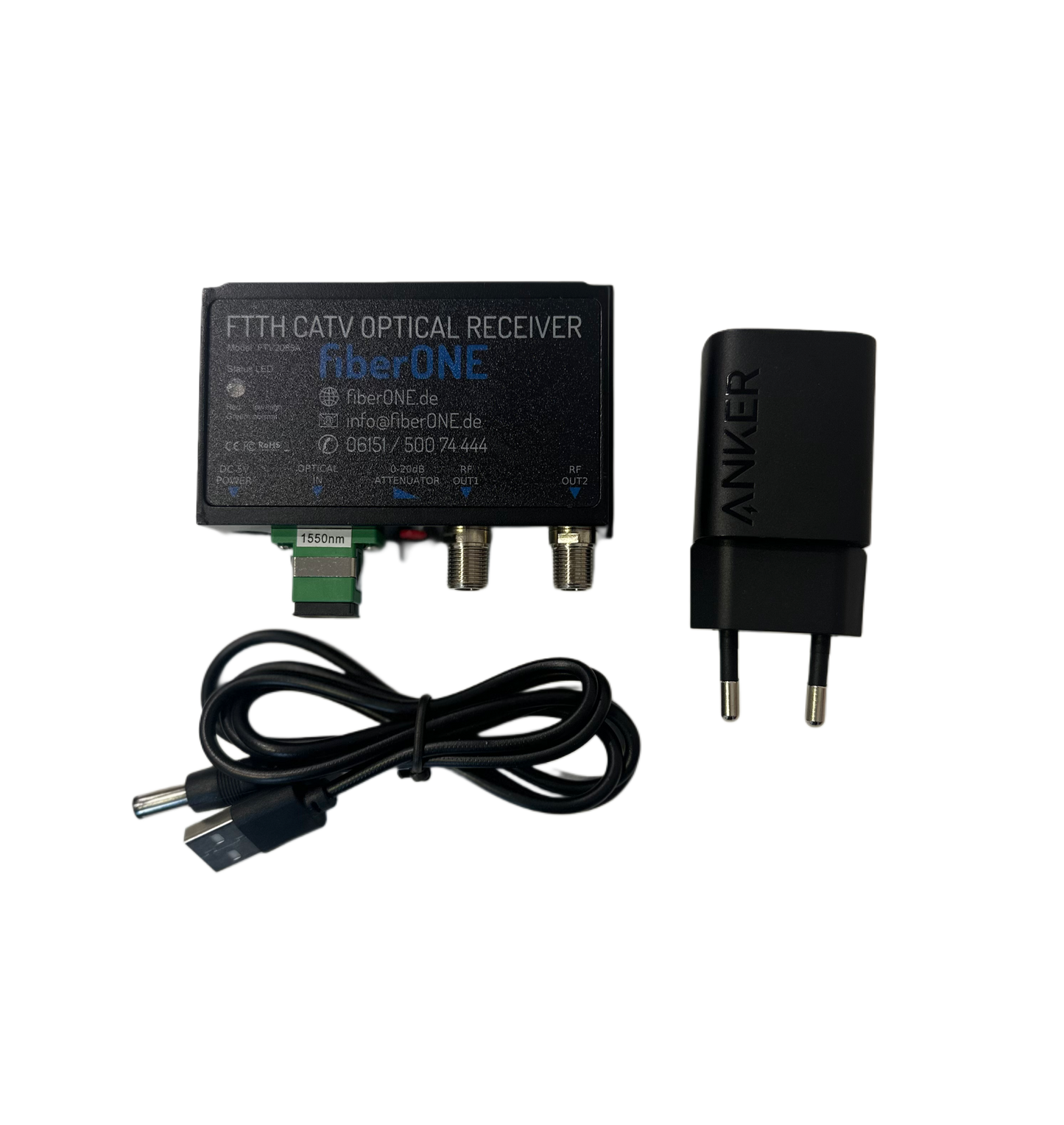 fiberONE DVB-C Kabel-TV Medienconverter Set mit Netzteil