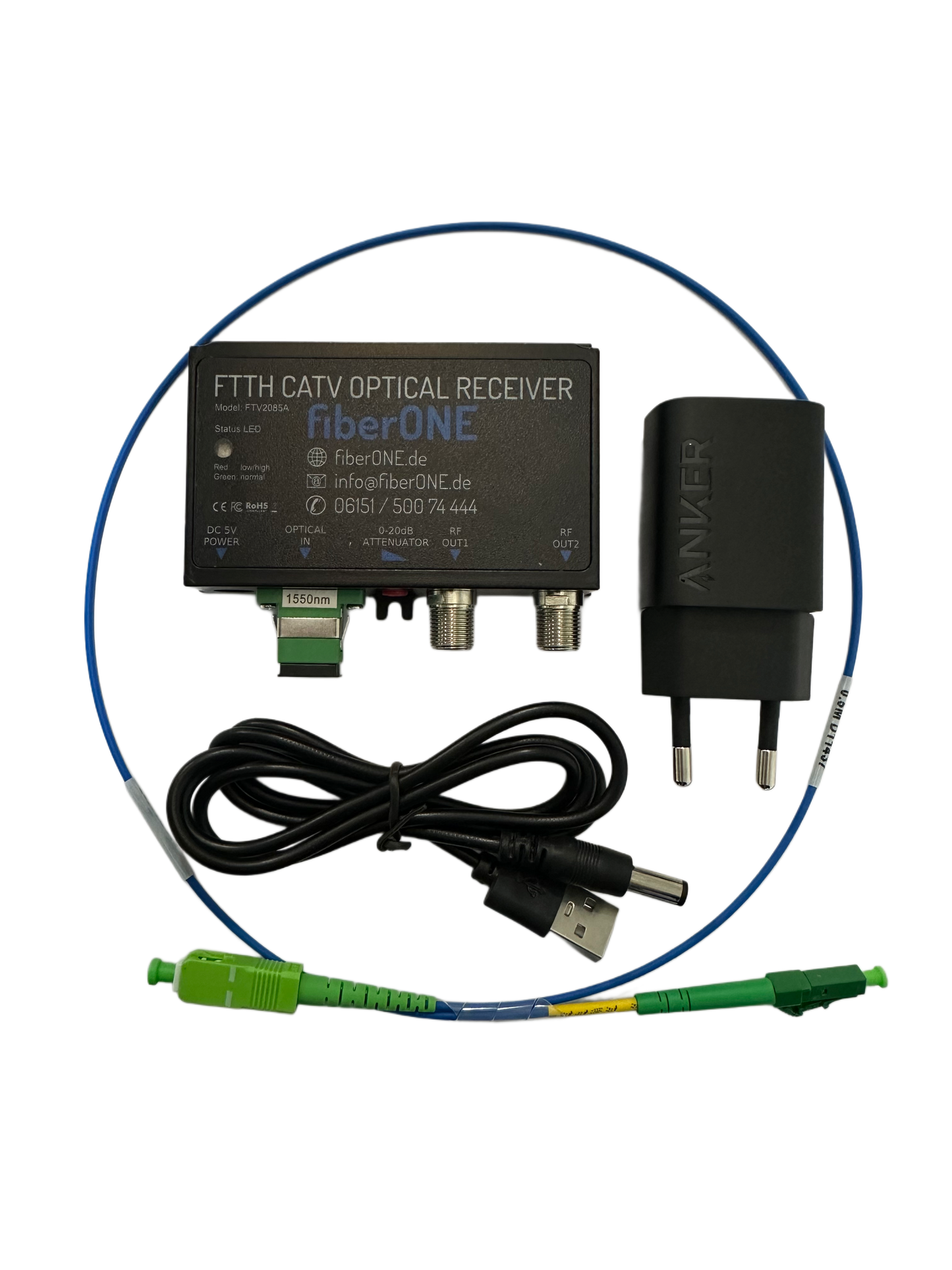 fiberONE DVB-C Kabel-TV Medienconverter Set mit Netzteil