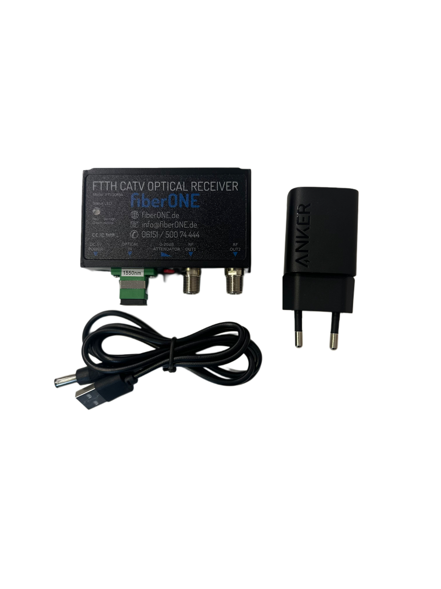 fiberONE DVB-C Kabel-TV Medienconverter Set mit Netzteil