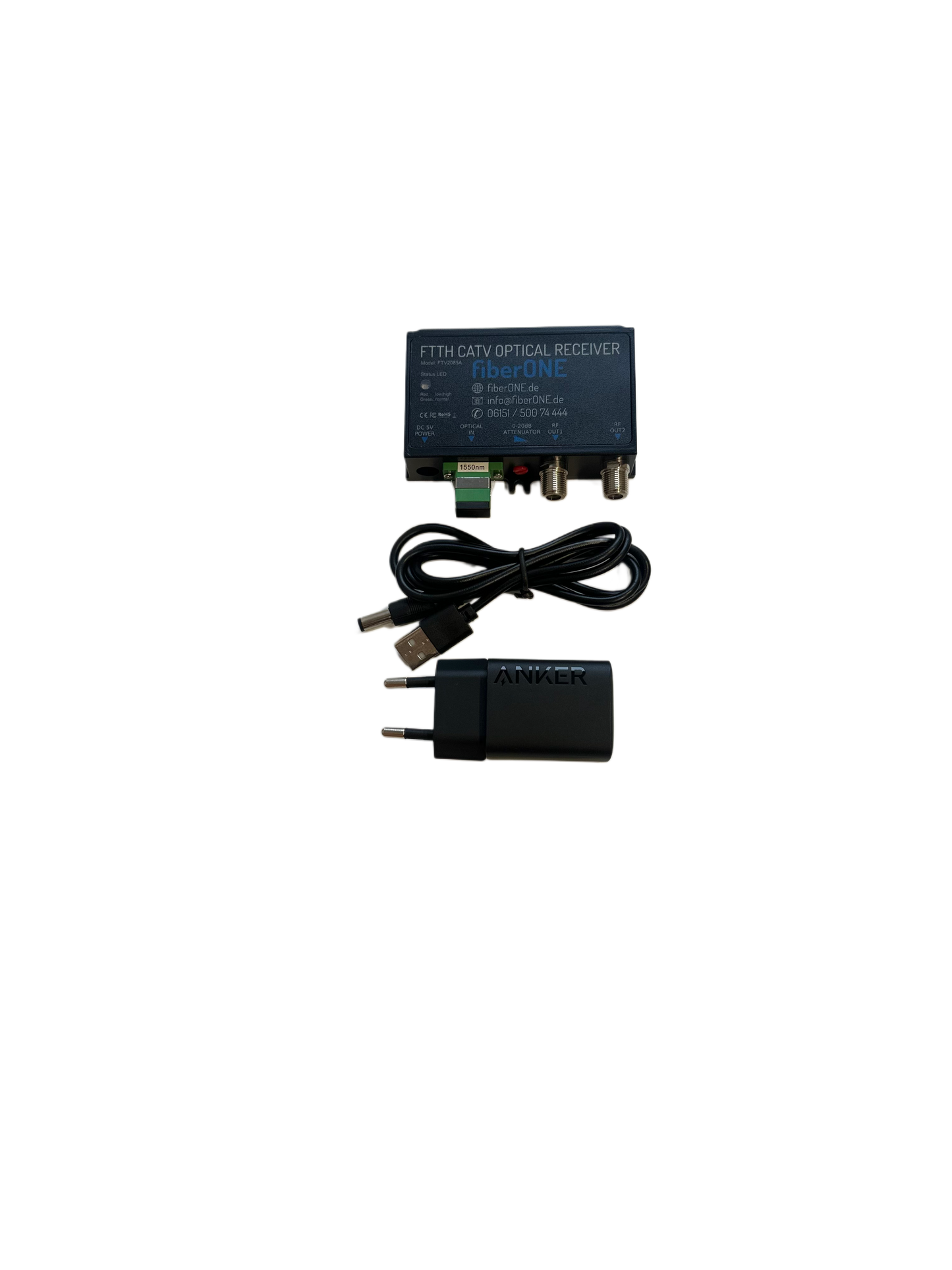 fiberONE DVB-C Kabel-TV Medienconverter Set mit Netzteil