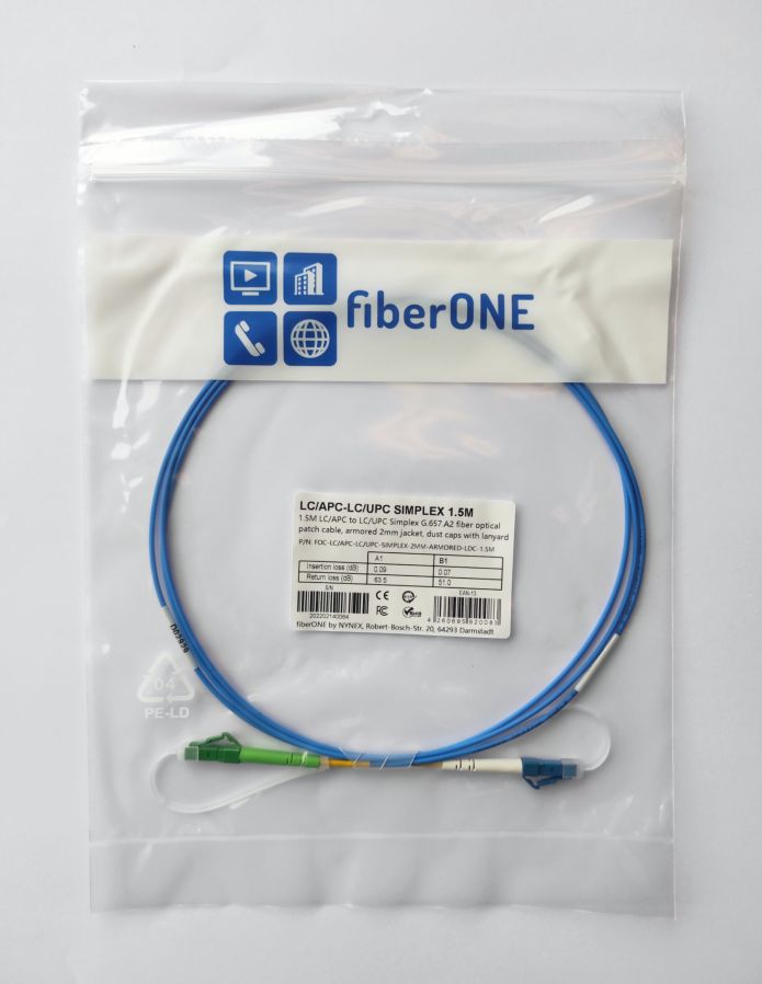 Glasfaserkabel LC/APC auf LC/UPC, 1,5 m